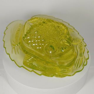 LG Wright Vaseline Glass Frog Covered Dish - Canary Yellow Uranium Bryce Bros 2