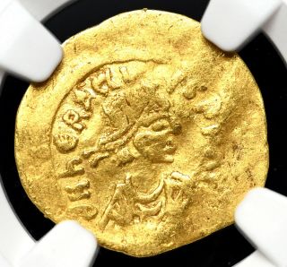 Heraclius.  610 - 641,  Gold Tremissis,  Cross.  Ngc Ch F