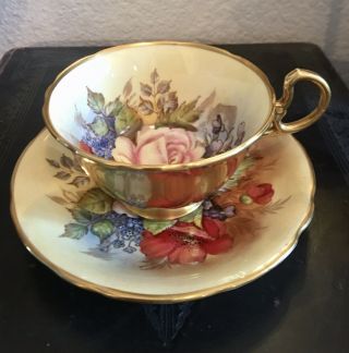 Aynsley Signed J A Bailey Cabbage Rose Pattern Teacup And Saucer