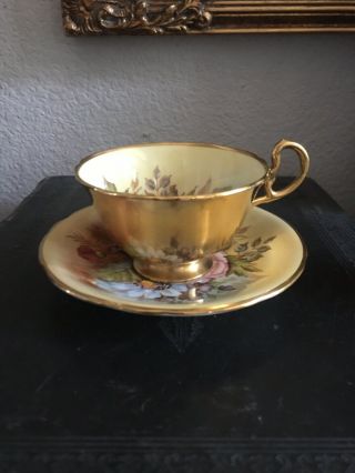 Aynsley Signed J A Bailey Cabbage Rose Pattern Teacup and Saucer 2