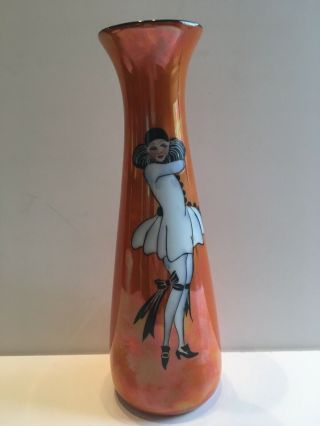 Noritake Art Deco Vase Orange Lustre Flapper Lady 29612