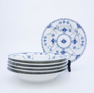 6 Soup Plates 566 - Blue Fluted - Royal Copenhagen - Half Lace - 1st Quality