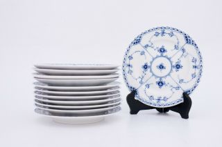 12 Plates 574 - Blue Fluted - Royal Copenhagen - Half Lace - 1:st Quality