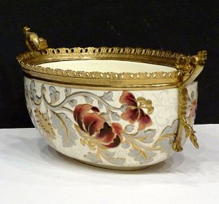 Antique Keller Guerin Art Nouveau Luneville Porcelain Gold Gilt Bronze Bowl