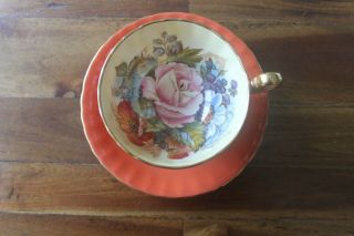 Aynsley Orange Rust J A Bailey Cabbage Rose Poppy Bouquet Teacup Tea cup Saucer 2