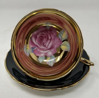 Paragon By Appointment Pink And Gold Floating Cabbage Rose Teacup And Saucer