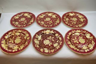 Wedgwood Bone China Tonquin Ruby Dark Red Gold Floral 11 " Dinner Plate Set Of 6