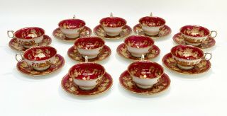 11 Wedgwood England Porcelain Cup and Saucers in Tonquin Ruby,  c1930 2