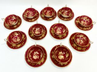 11 Wedgwood England Porcelain Cup and Saucers in Tonquin Ruby,  c1930 3