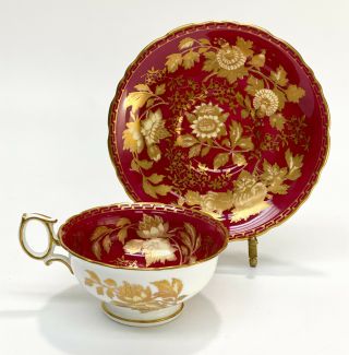 11 Wedgwood England Porcelain Cup and Saucers in Tonquin Ruby,  c1930 4