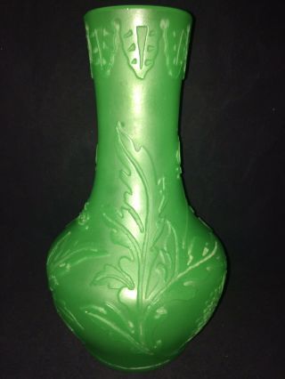 Steuben Glass Jade Green Acid Cut Back Peking 6222 Vase