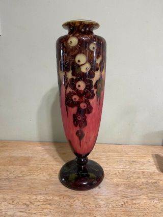 Large 15 " Le Verre Francais Chenes Cameo Glass Vase Schneider French Art Deco