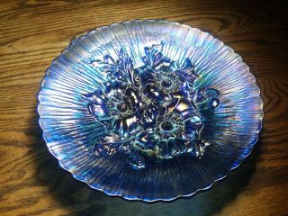 Antique Northwood Carnival Glass Poppy Show Plate Electric Blue Great Color