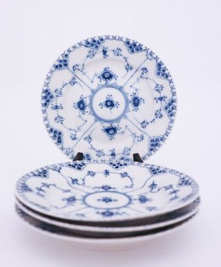 4 Plates 1086 - Blue Fluted - Royal Copenhagen - Full Lace - 1st Quality