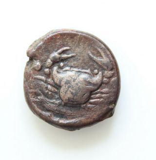 Sicily,  Akragas,  C.  416 - 406 Bc.  Æ Hexas 17mm,  4g, .  Eagle Hare / Crab Two Fish