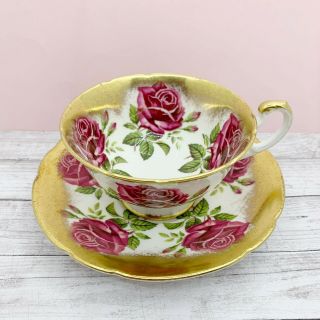 Paragon Red Cabbage Rose Tea Cup And Saucer