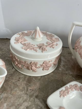 Wedgewood pink on cream queensware set for 8 tea pot plates Sugar Milk England 4