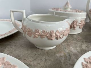 Wedgewood pink on cream queensware set for 8 tea pot plates Sugar Milk England 5