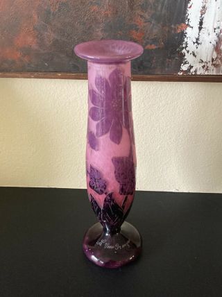 Charles Schneider Signed Le Verre Francais Purple Flower Vase 1920’s Art Deco