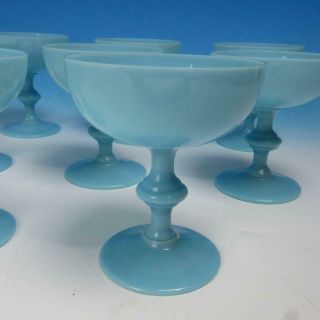 French Pv Portieux Vallerysthal - Blue Opaline Glass - 8 Sherbet Glasses