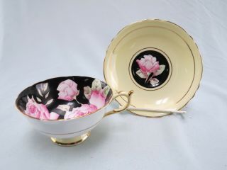 Rare Vintage Paragon Yellow & Gold Cabbage Rose Double Warrant Teacup & Saucer