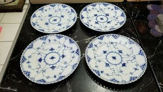 Set Of 4 Royal Copenhagen Blue Fluted Full Lace 1086 Salad Plates