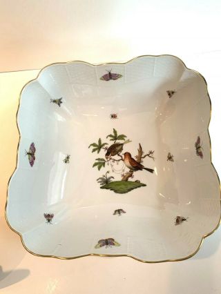 180/ro Herend Hungary Rothschild Bird Porcelain 10 " Square Bowl Gold Trim