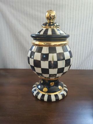 Mackenzie Childs Courtly Check Ceramic Large Globe Canister / Cookie Jar