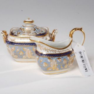Antique English Porcelain Sugar Bowl & Creamer W/ Christie 