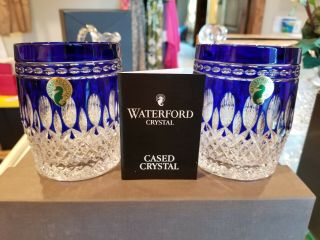 Waterford Crystal Clarendon Cobalt Dof Tumbler Glasses Pair -