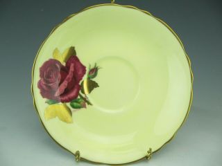 Paragon Cup & Saucer Yellow Ground Red Rose Gold Leaves A1562 Signed R Johnson 2