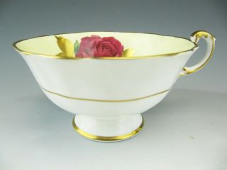 Paragon Cup & Saucer Yellow Ground Red Rose Gold Leaves A1562 Signed R Johnson 6
