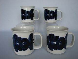Set Of 4 Arabia Finland Blue Anemone 3 - 1/2 " Wide Handled Mugs/cups