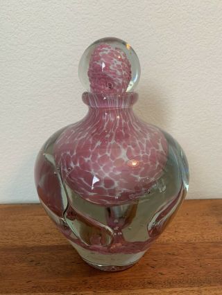 Signed Jean Claude Novaro 10” Hand Blown Glass Jar Vase In Pink