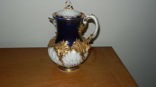 Antique Meissen Porcelain Coffee Pot Shell Foliate Mold Gold Gilt Decoration