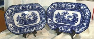 2 W Adams & Co Ironstone Flow Blue Kyber Eight - Point Platters C.  1880 Aesthetic