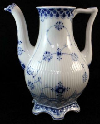 Royal Copenhagen Blue Fluted Full Lace Coffee Pot Only 1202 Great Cond Mfg 2nd