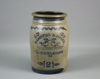 Antique Stoneware Jar/crock,  Hamilton & Jones,  Greensboro,  Pa,  2 - Gallon,  Cobalt