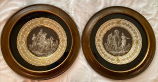 2 Antique Royal Vienna Hand Painted Gold Rim Mythological Plates In Frame Signed