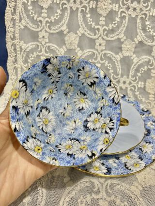 SHELLEY FOOTED OLEANDER Blue Daisy Chintz Cup SAUCER & PLATE 13413 TRIO 5