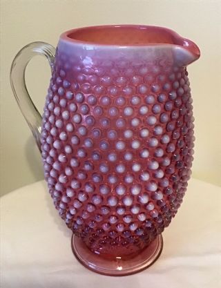 Fenton Art Glass Cranberry Opalescent Hobnail Tankard Pitcher