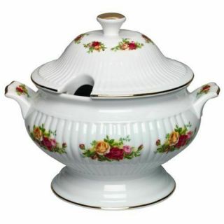 Royal Albert Old Country Roses Soup Vegetable Tureen W/lid 9.  5 " H