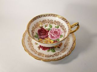 Rare Paragon Floating Triple Cabbage Rose Teacup And Saucer Gold Trim A3880