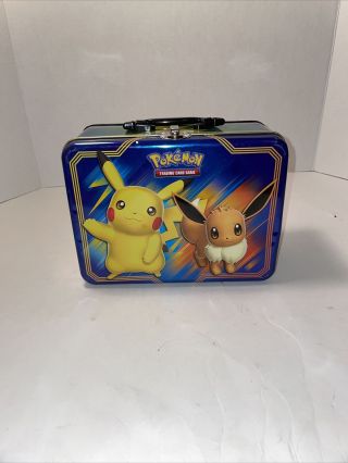 Empty Pokemon Trading Card Game Collectible Tin Lunch Box W/ Handle Pikachu Evie