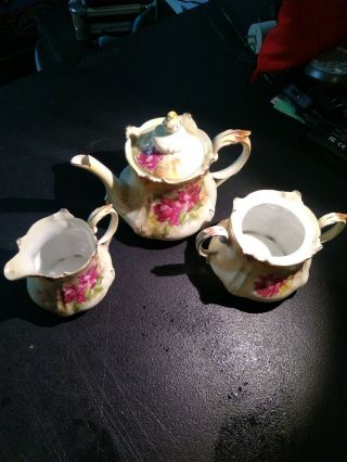 Rs Prussia China - Floral - 3 Pc Teaset - Teapot,  Creamer,  Sugar Bowl