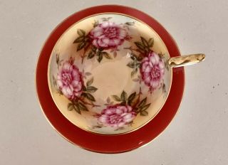 Aynsley cabbage roses cup and saucer,  hand painted, 3