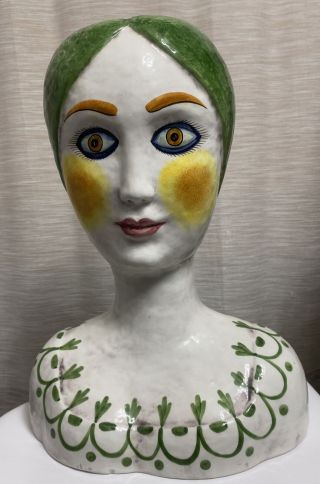 Rare Mcm Horchow Italy Hand Painted Woman Head Bust Vase 16 " Tall