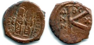Type 2 Ae Half Follis Of Justin Ii & Sophia (565 - 578ad),  Thessalonica,  Byzantine