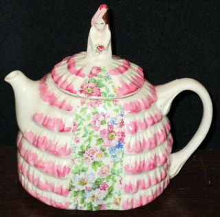 Art Deco Sadler England Ye Daintee Ladyee Teapot Rare Pink Chintz Crinoline