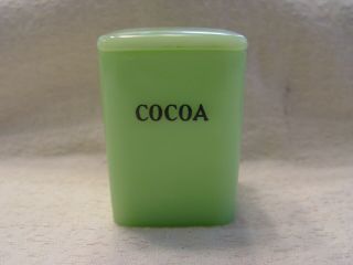 Jeannette Jadite Glass Tiny 3.  25 " Cocoa Canister With Lid Jadeite